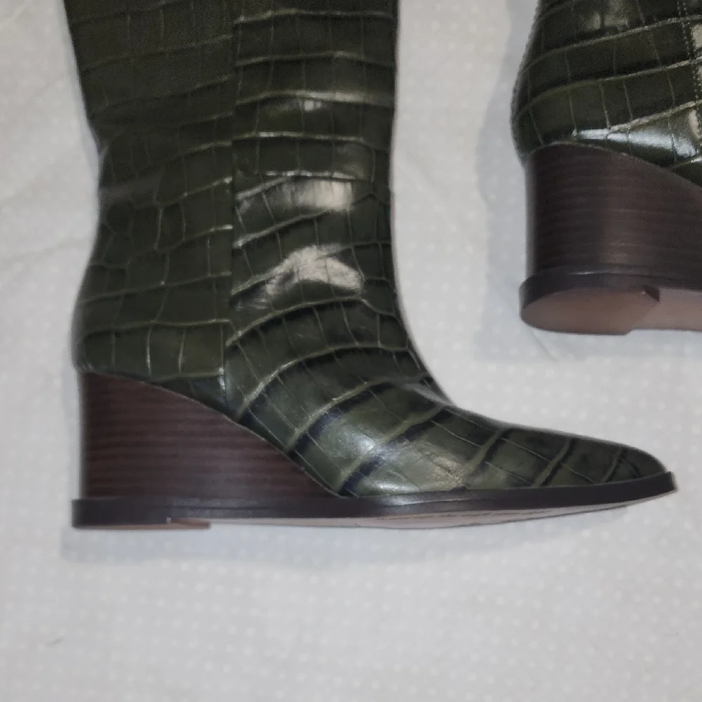 Franco Sarto Green Wedge Boots with Croc Texture
